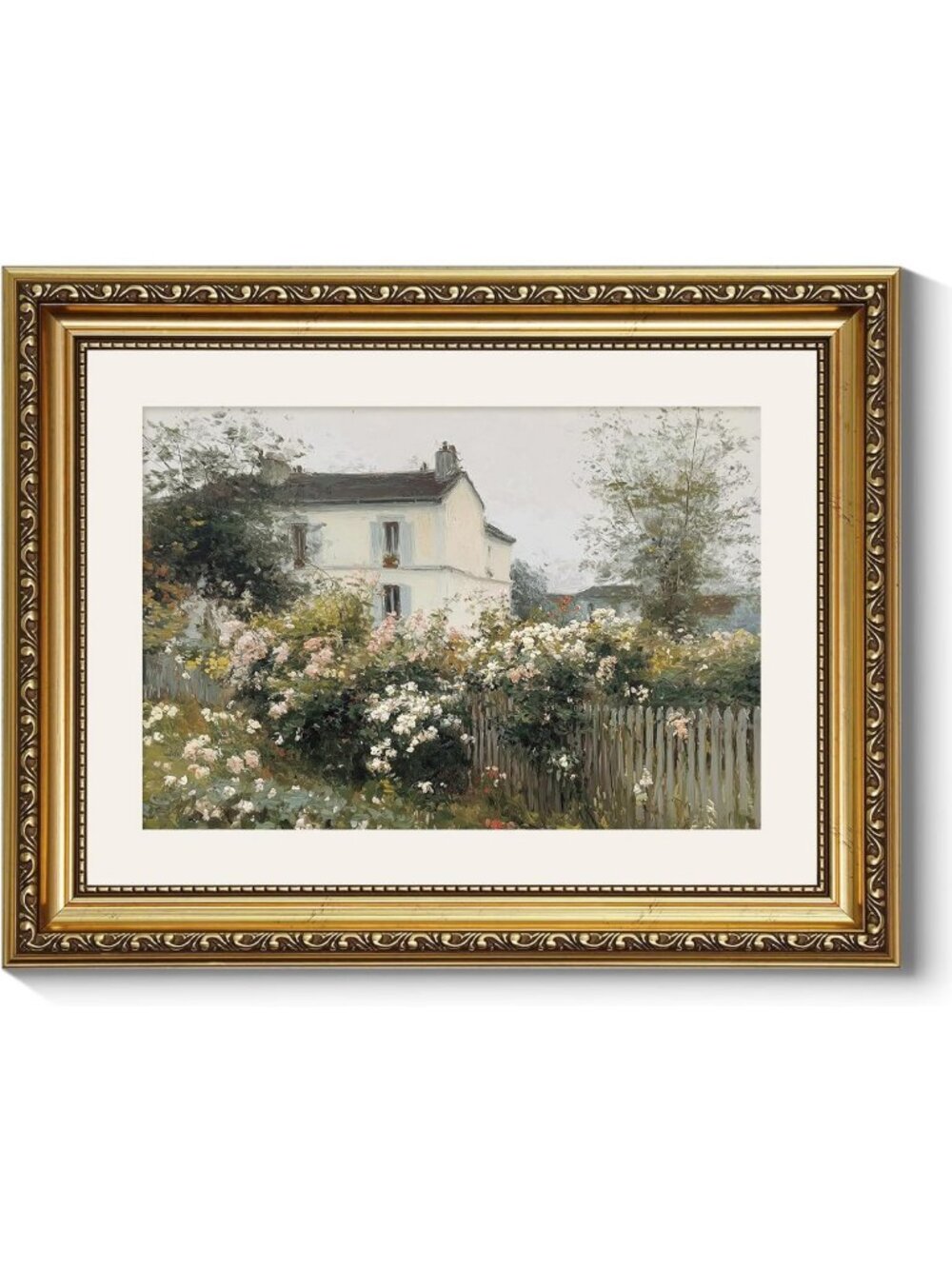 Vintage Cottage Garden Wall Art Print - Framed Floral Home Décor, 14x11 Inch
